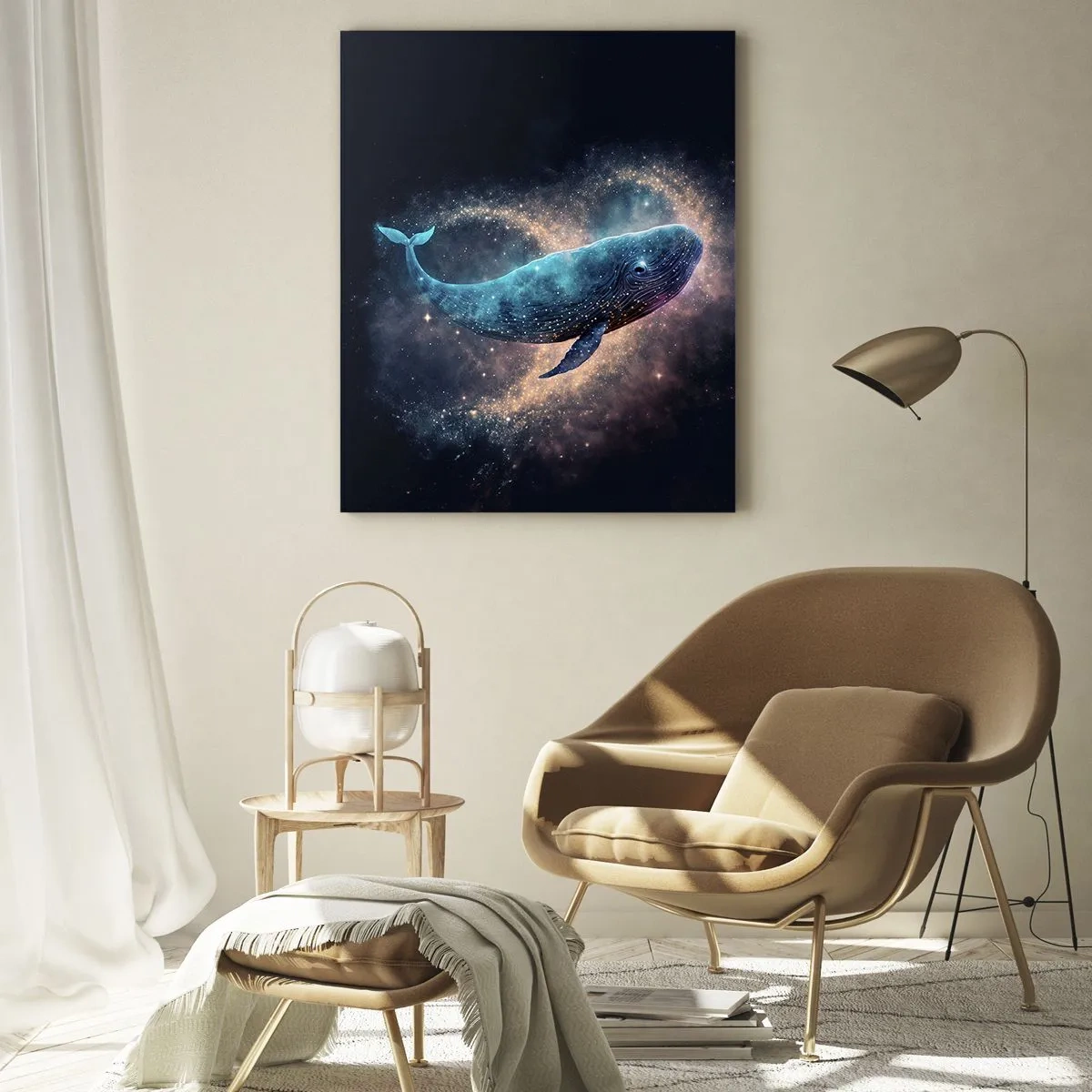 Glasbild - Bild auf glas - Ein Weltraumwal mit einer Galaxie im Hintergrund - 80x120cm - Es gibt so eine Welt… - Moderne Wanddekoration für Wohnzimmer und Schlafzimmer ARTTOR