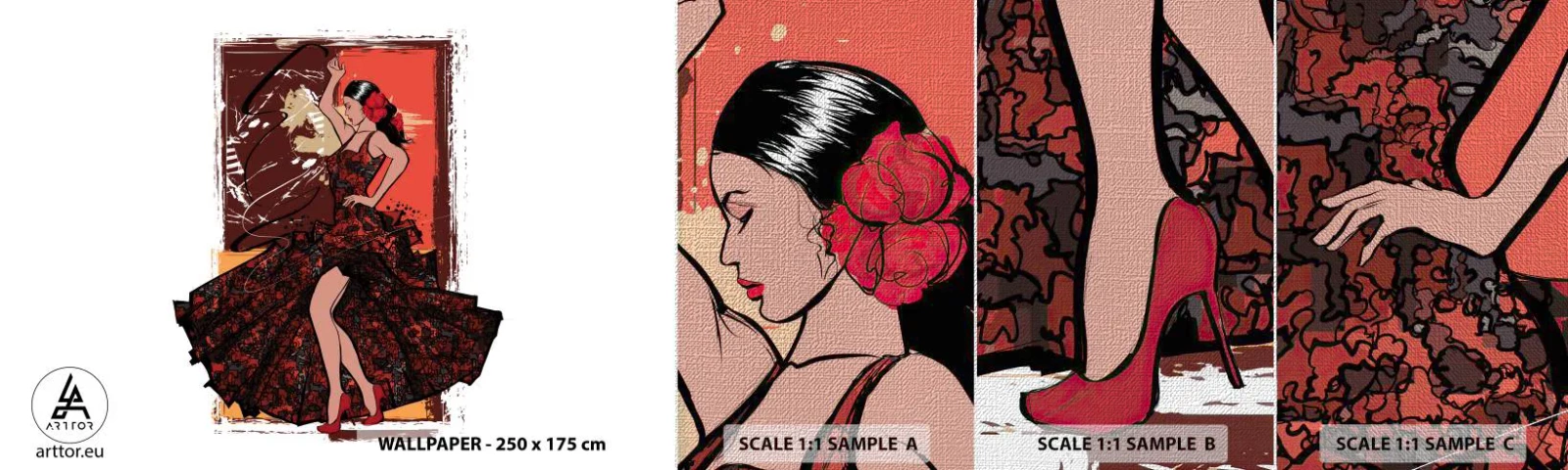 Fototapeten Muster Premium Canvas - Im Rhythmus des Herzens - Tänzer, Flamenco, Tanzen - 100x30 cm