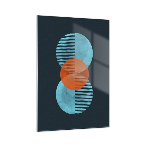 Glasbild - Bild auf glas - Farbige Kreise mit vertikalen Linien auf dunklem Hintergrund - 50x70cm - Symmetrische Komposition - Moderne Wanddekoration für Wohnzimmer und Schlafzimmer ARTTOR