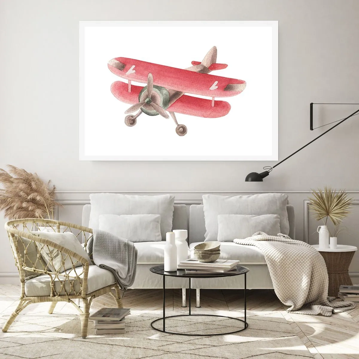 Poster - Rotes Retro-Flugzeug auf weißem Hintergrund - 100x70cm - Bereit für Höhenflüge - Moderne Wanddekoration für Wohnzimmer und Schlafzimmer ARTTOR