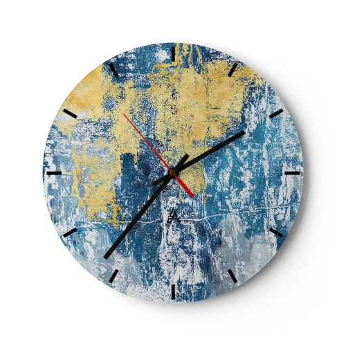 Wanduhr - Glasuhr - Textur mit blauen und goldenen Akzenten - 30x30cm - Abstraktion voller Wetter - Moderne Wanddekoration für Wohnzimmer, Küche und Schlafzimmer ARTTOR