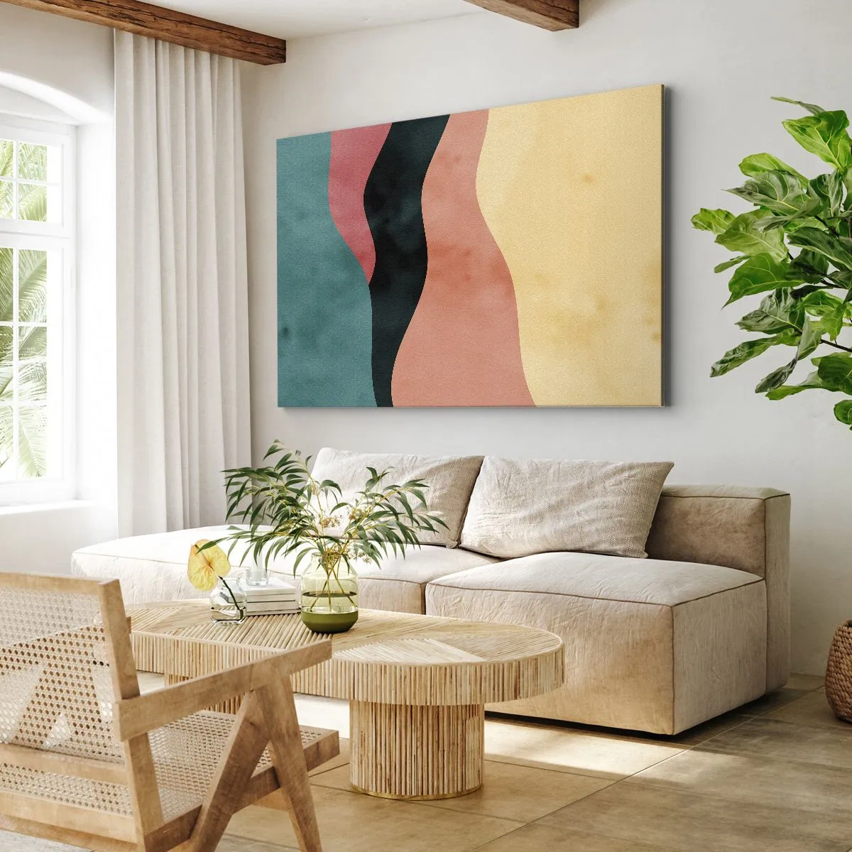 Bild auf Leinwand - Leinwandbild - Abstrakte Wellen in Pastellfarben - 70x50cm - Konforme Nichtkonformität - Moderne Wanddekoration für Wohnzimmer und Schlafzimmer ARTTOR