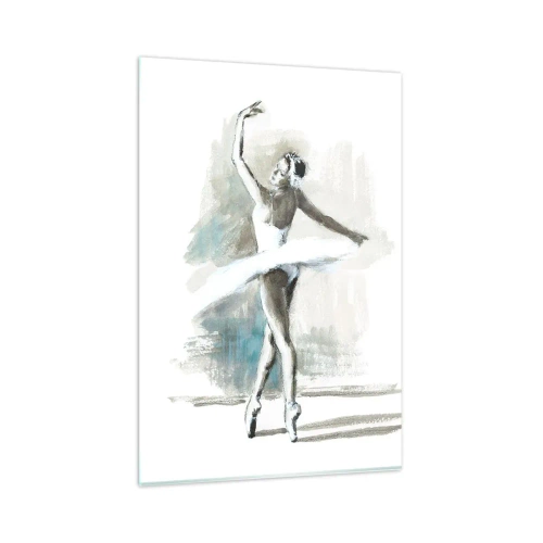 Glasbild - Bild auf glas - Eine Balletttänzerin in einer Ballettpose vor einem Hintergrund aus zarten Aquarelltönen. - 80x120cm - In einen Schwan verzaubert - Moderne Wanddekoration für Wohnzimmer und Schlafzimmer ARTTOR