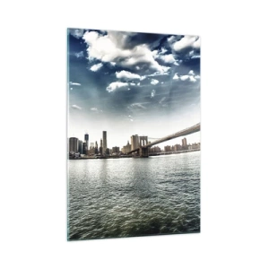 Glasbild - Bild auf glas - New York City-Panorama mit Brooklyn Bridge - 50x70cm - Glasinsel - Moderne Wanddekoration für Wohnzimmer und Schlafzimmer ARTTOR