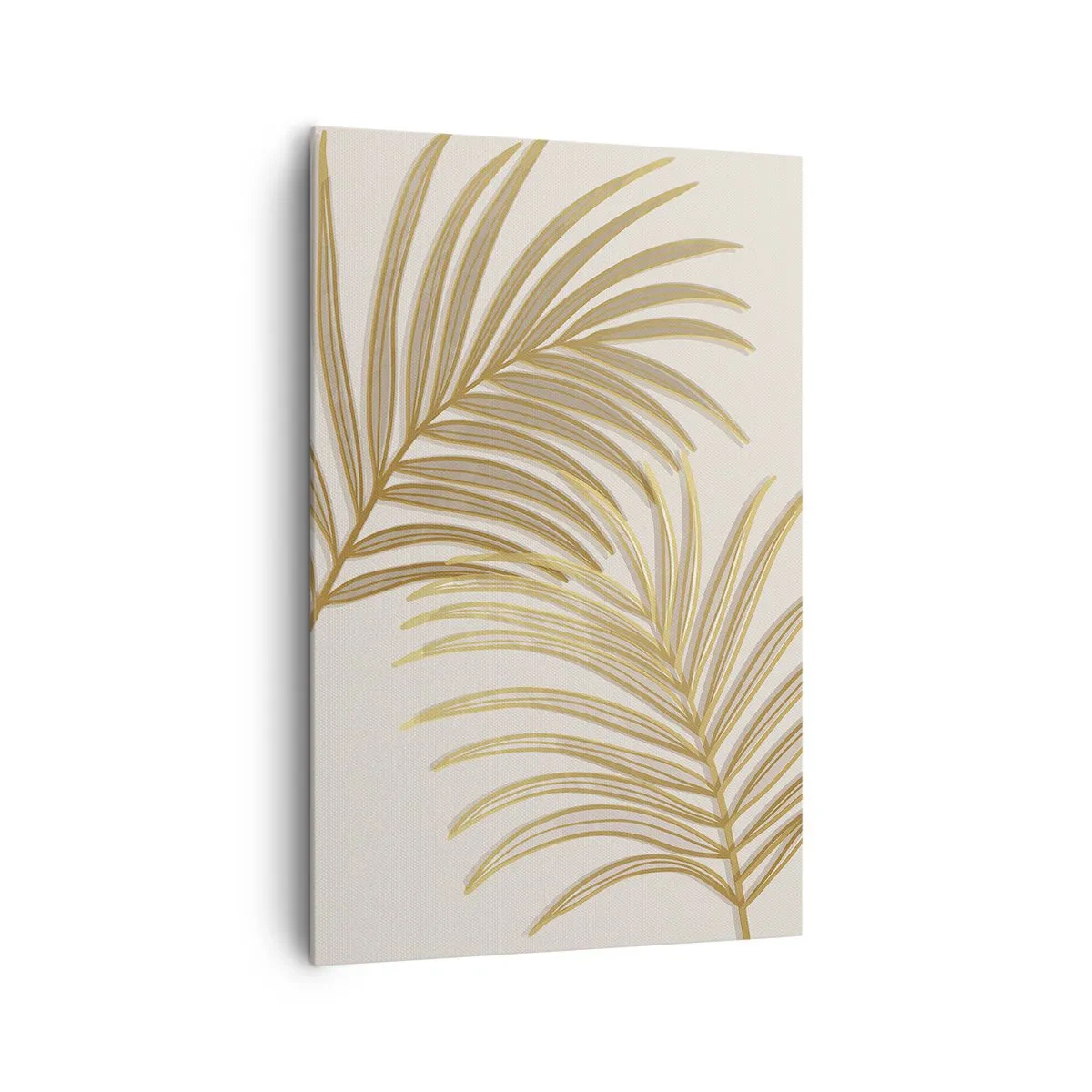 Bild auf Leinwand - Leinwandbild - Goldene Palmblätter auf hellem Hintergrund im minimalistischen Stil - 80x120cm - Goldene Palme! - Moderne Wanddekoration für Wohnzimmer und Schlafzimmer ARTTOR