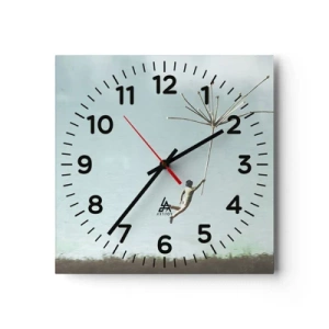 Wanduhr - Glasuhr - Drachen, Löwenzahn, Wind - 30x30 cm