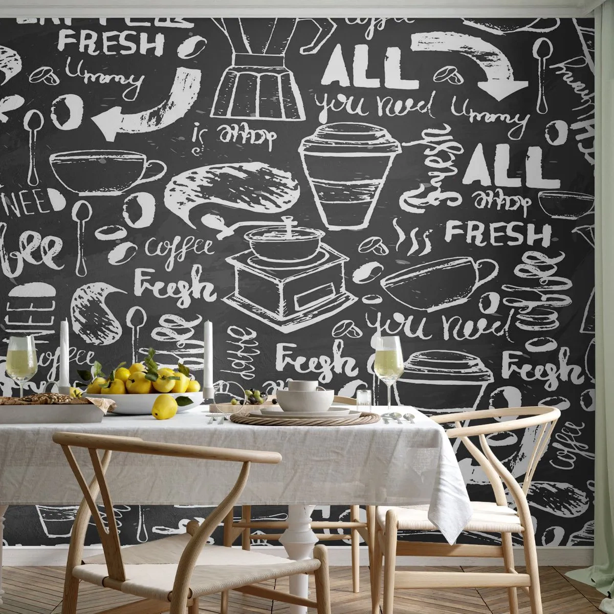 Maßgeschneiderte Fototapete Standard Eco - Alles was Sie brauchen ist… - Gastronomie, Wandgemälde, Graffiti
