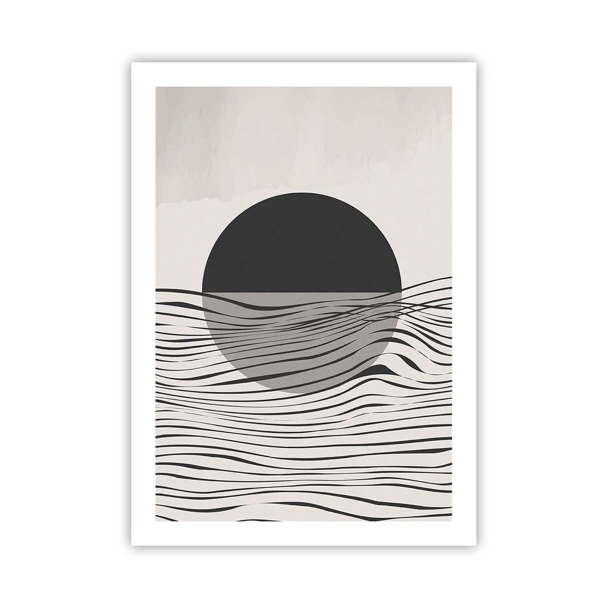 Poster - Abstrakter Sonnenuntergang mit Wellenlinien - 50x70cm - Halbe Komposition - Moderne Wanddekoration für Wohnzimmer und Schlafzimmer ARTTOR