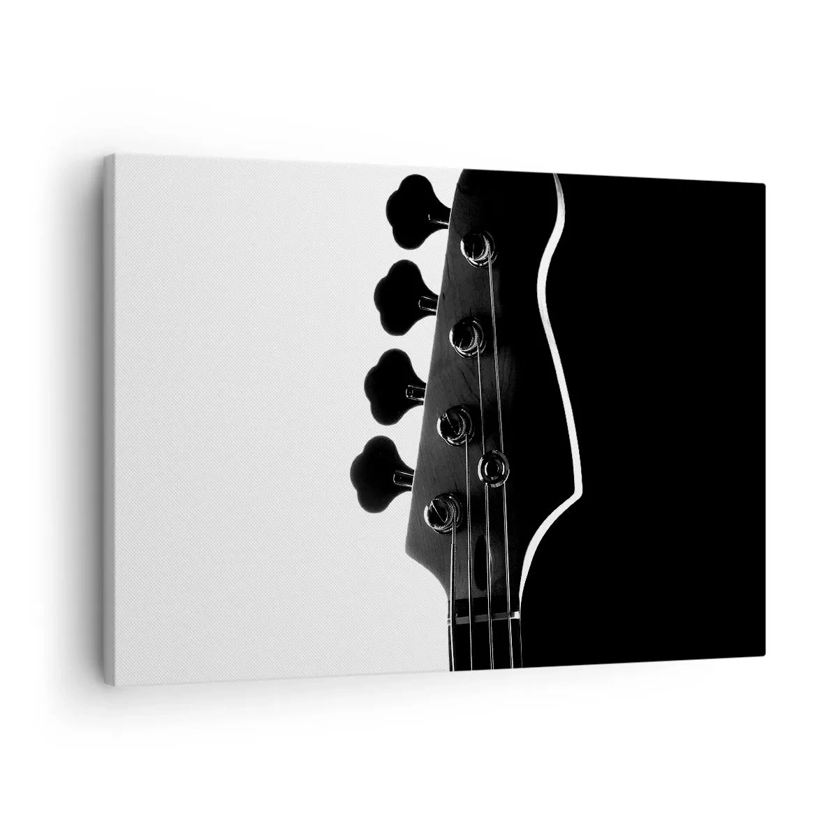 Bild auf Leinwand - Leinwandbild - Schwarz-weiße Silhouette einer Bassgitarren-Kopfplatte - 70x50cm - Rockige Stille - Moderne Wanddekoration für Wohnzimmer und Schlafzimmer ARTTOR