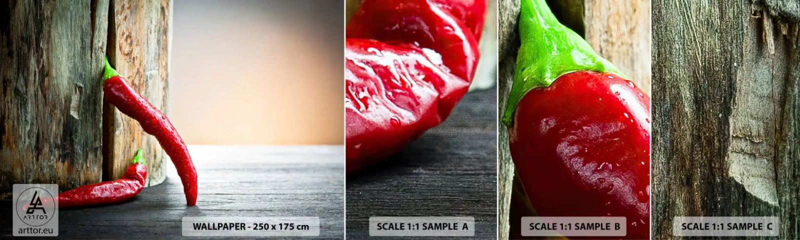 Fototapetenmuster Standard Eco - Red hot chili peppers - Pfeffer, Chili, Würze - 100x30 cm