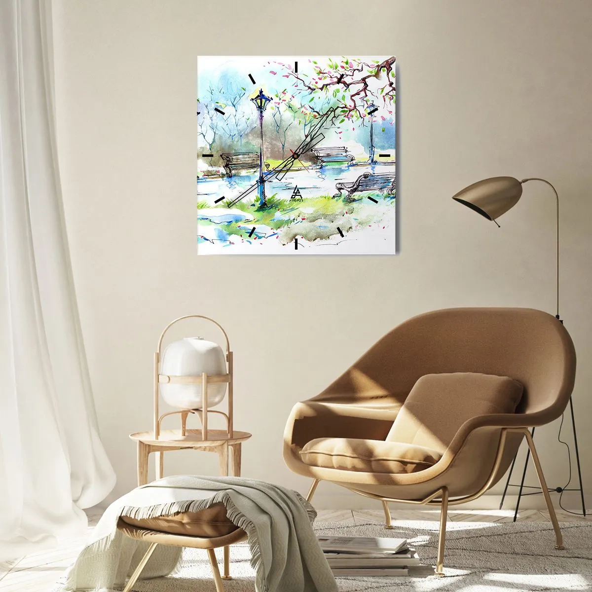 Wanduhr - Glasuhr - Der Zauber der Stille des Parks - 40x40 cm