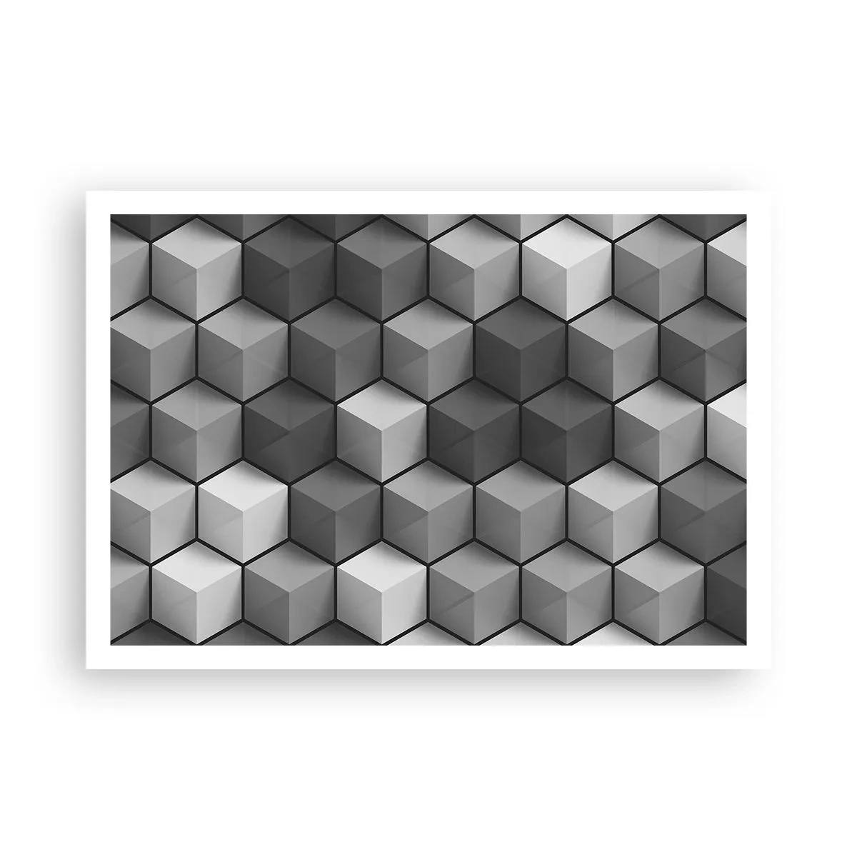 Poster - Geometrische Komposition aus Würfeln in Grau- und Schwarztönen - 100x70cm - Kubistisches Puzzle - Moderne Wanddekoration für Wohnzimmer und Schlafzimmer ARTTOR