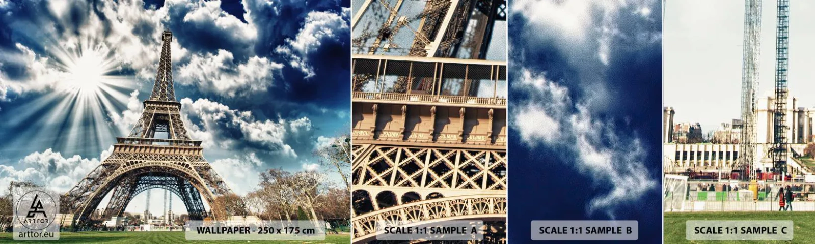 Fototapetenmuster Standard Eco - Die Einzige unter der Sonne - Eiffelturm, Paris, Die Architektur - 100x30 cm