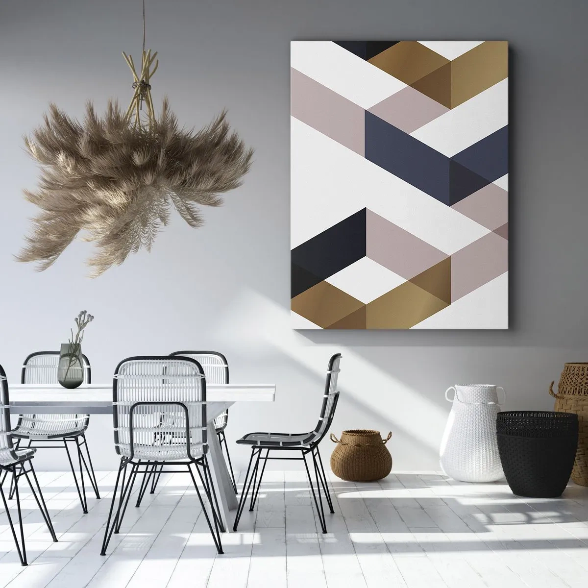 Bild auf Leinwand - Leinwandbild - Geometrische Muster in Gold- und Marineblautönen - 70x100cm - Ebenen und Winkel - Moderne Wanddekoration für Wohnzimmer und Schlafzimmer ARTTOR