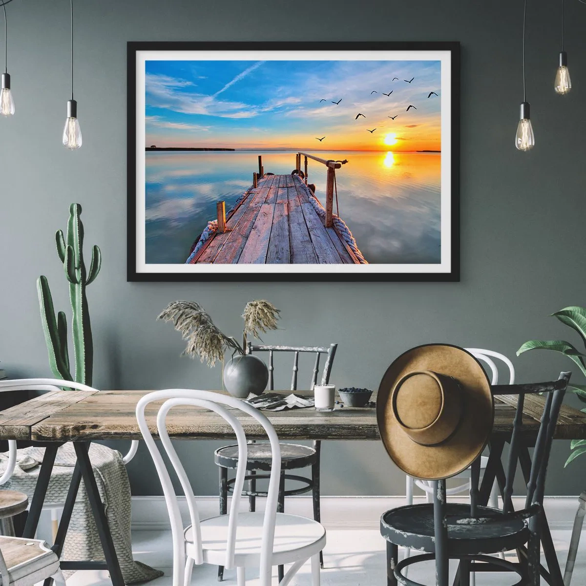 Poster in einem schwarzem Rahmen - Lauf direkt der Sonne entgegen - 50x40 cm