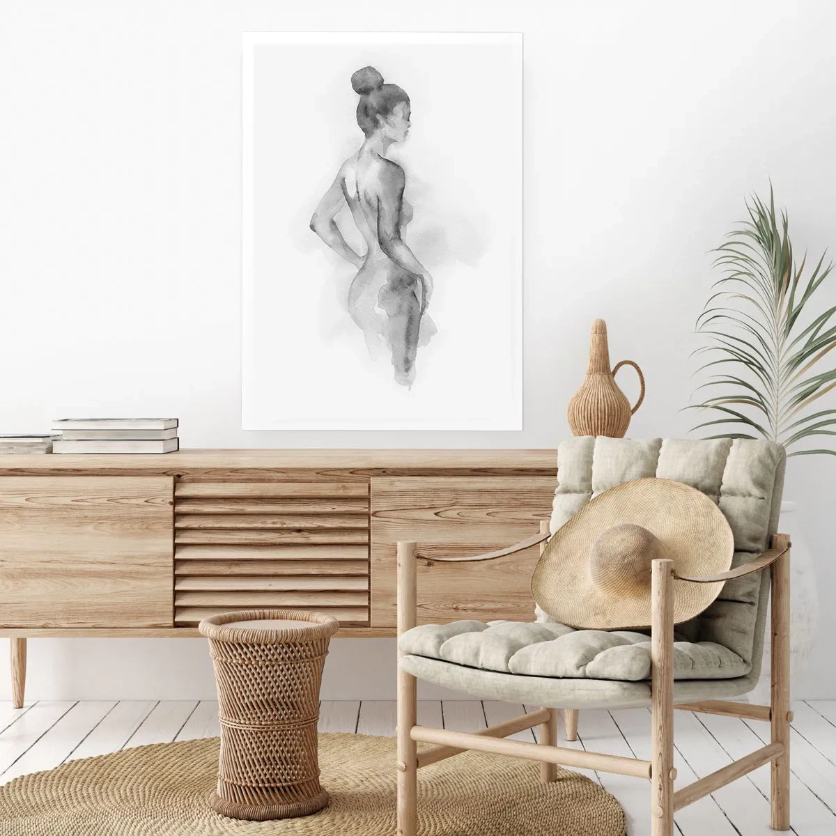 Poster - Ein dezentes Aquarellporträt einer Frau in Grautönen. - 50x70cm - Schön wie ein Gemälde - Moderne Wanddekoration für Wohnzimmer und Schlafzimmer ARTTOR