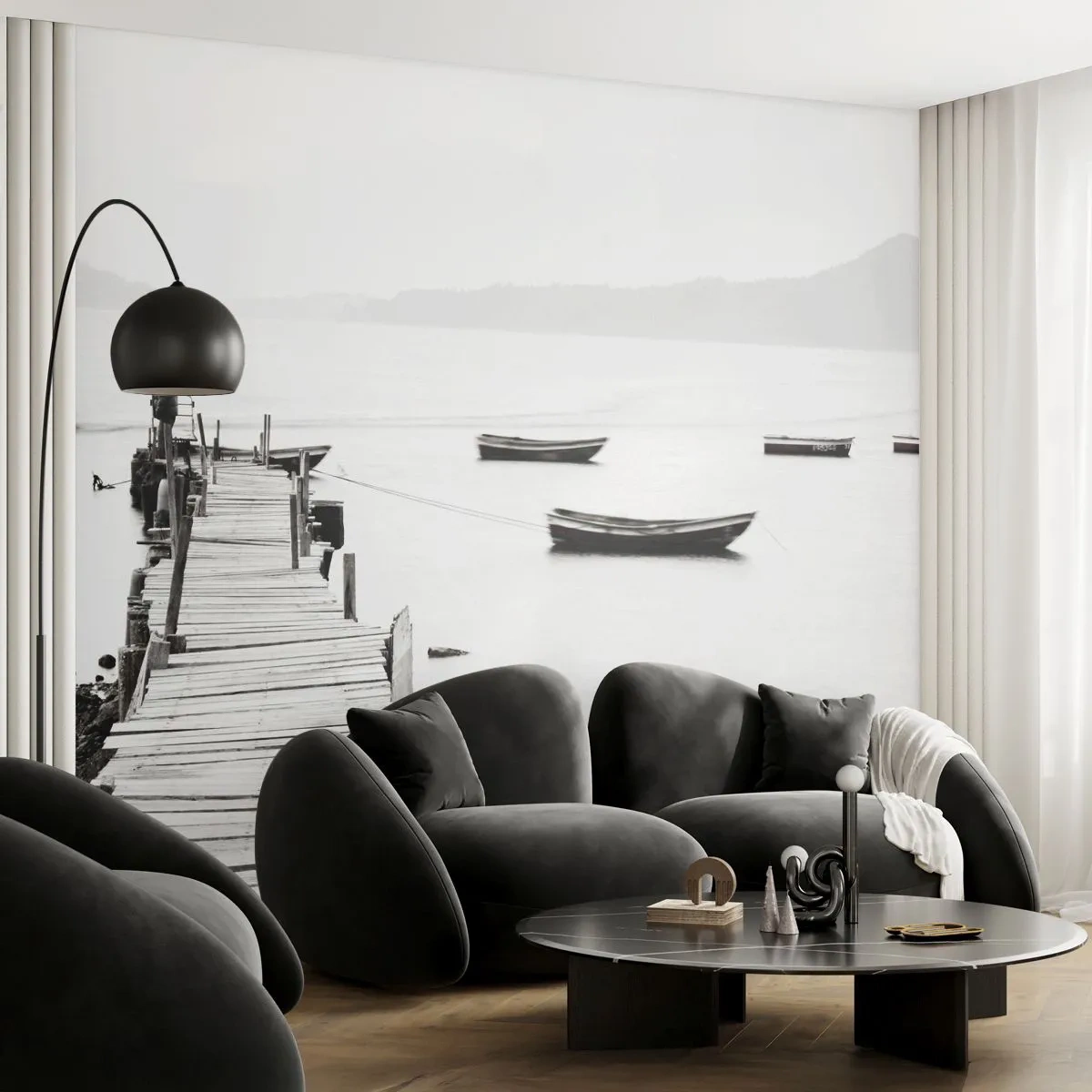 Maßgeschneiderte Fototapete Premium Canvas - Ruhig und sauber über dem Wasser - Landschaft, See, Łódź