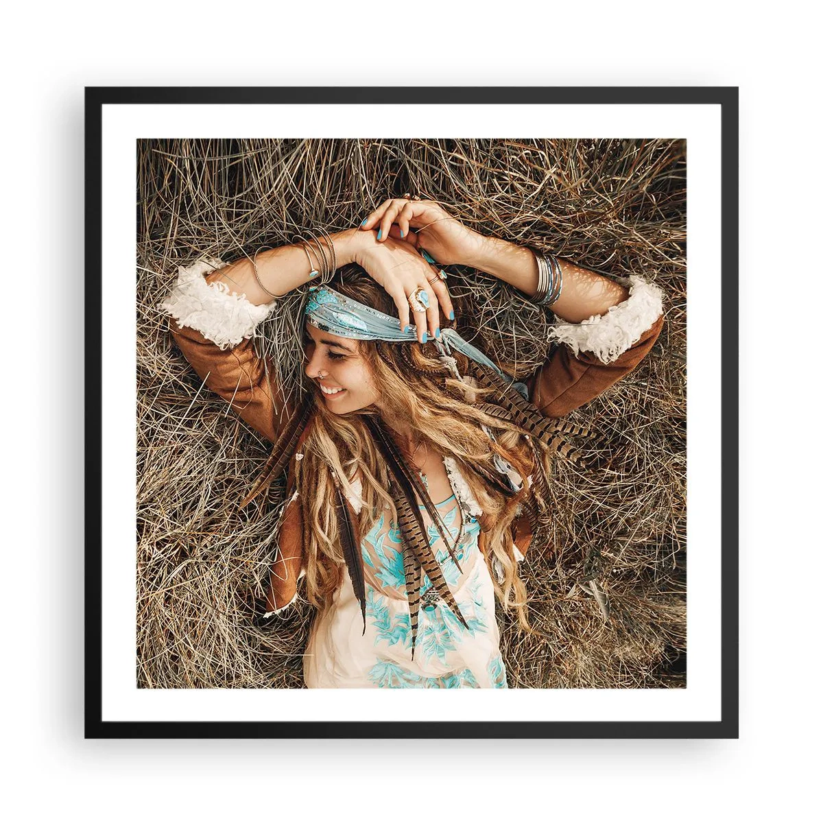 Poster in einem schwarzem Rahmen - Auf dem Weg in den Sommer der Liebe - 60x60 cm