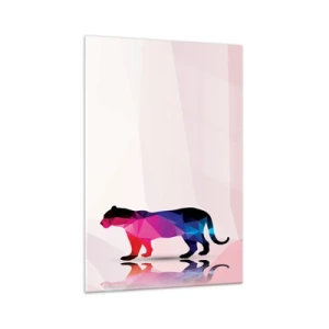 Glasbild - Bild auf glas - Geometrische Panther-Silhouette in Rosa- und Blautönen - 70x100cm - Diment Panther - Moderne Wanddekoration für Wohnzimmer und Schlafzimmer ARTTOR