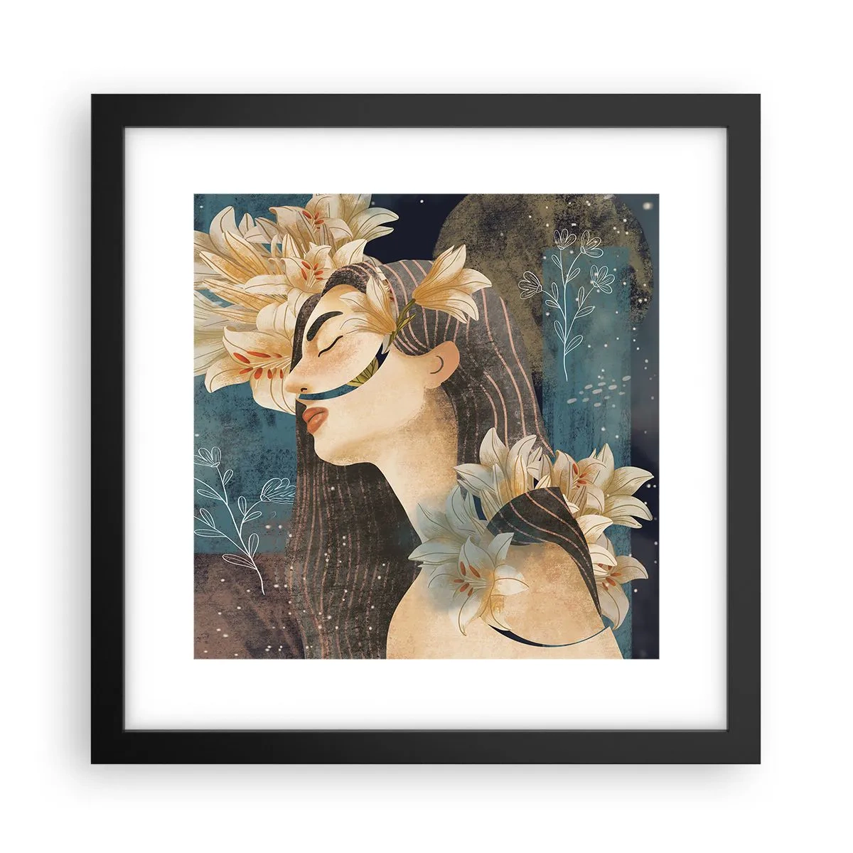 Poster in einem schwarzem Rahmen - Ein Märchen über eine Prinzessin mit Lilien - 30x30 cm