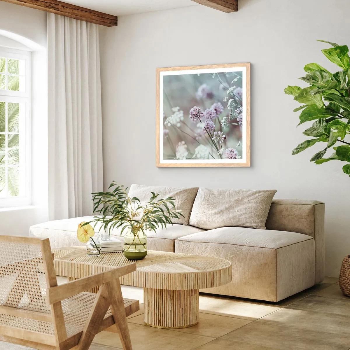 Poster in einem Rahmen aus heller Eiche - Süße filigrane Kräuter - 30x30 cm