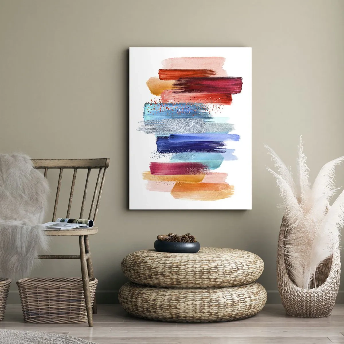 Bild auf Leinwand - Leinwandbild - Bunte Pinselstriche auf weißem Hintergrund - 50x70cm - Auf und ab - Moderne Wanddekoration für Wohnzimmer und Schlafzimmer ARTTOR