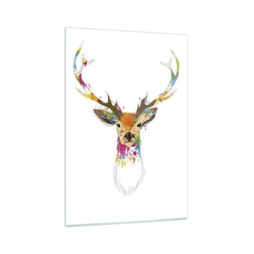 Glasbild - Bild auf glas - Bunter Hirschkopf im künstlerischen Stil - 70x100cm - Ein mildes Reh in Farbe getaucht - Moderne Wanddekoration für Wohnzimmer und Schlafzimmer ARTTOR