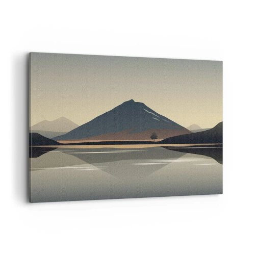 Bild auf Leinwand - Leinwandbild - Minimalistische Berglandschaft mit Spiegelung im Wasser - 100x70cm - Spiegelreflexion - Moderne Wanddekoration für Wohnzimmer und Schlafzimmer ARTTOR