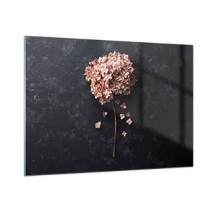 Glasbild - Bild auf glas - Trockene Hortensie mit verstreuten Blütenblättern auf dunklem Hintergrund - 100x70cm - Wirklich romantisches Zeichen - Moderne Wanddekoration für Wohnzimmer und Schlafzimmer ARTTOR