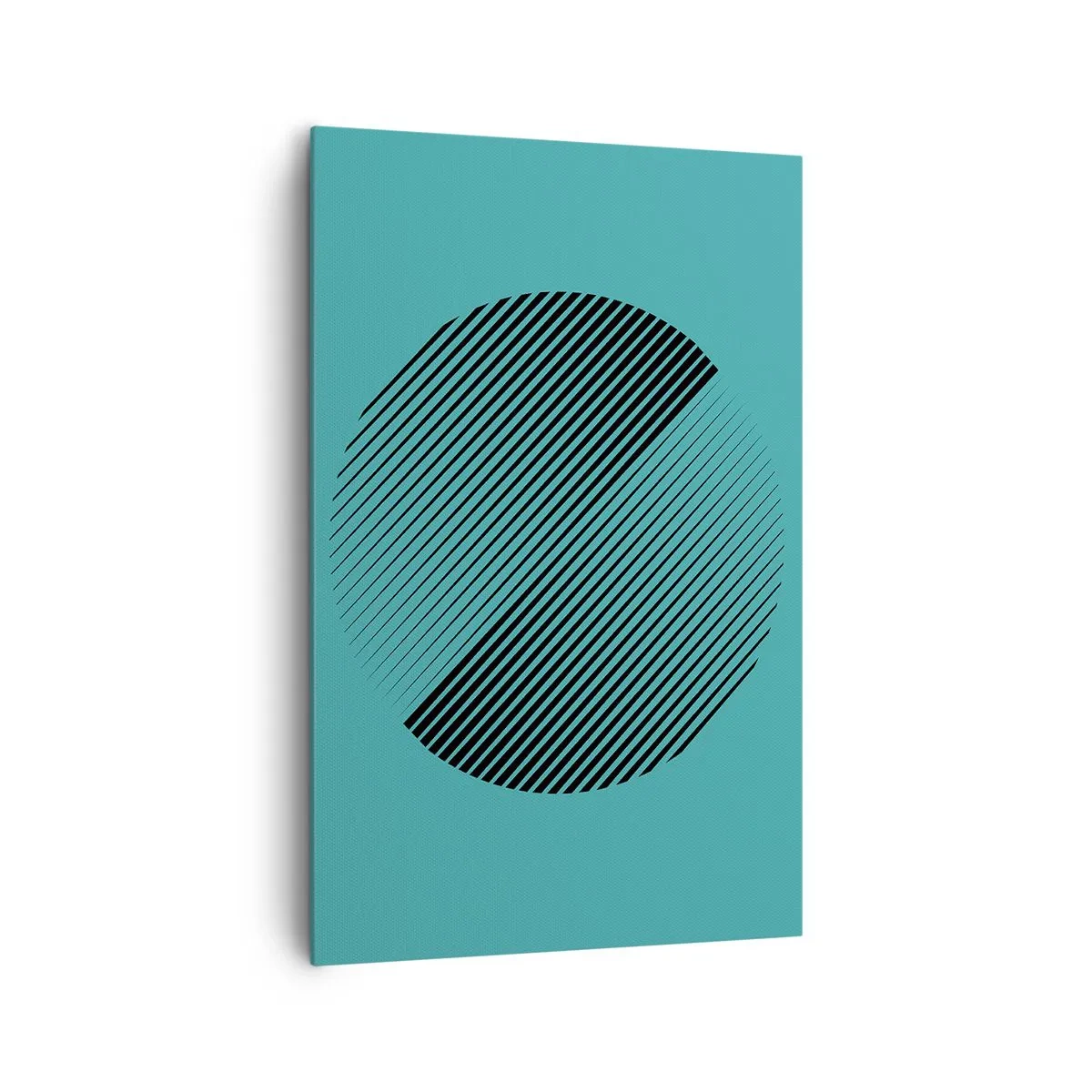 Bild auf Leinwand - Leinwandbild - Ein minimalistischer Kreis mit Linien auf türkisfarbenem Hintergrund. - 80x120cm - Kreis – eine geometrische Variante - Moderne Wanddekoration für Wohnzimmer und Schlafzimmer ARTTOR