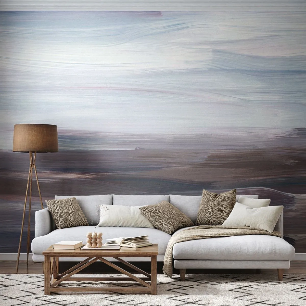 Fototapete Premium Sand - Eine abstrakte Komposition aus Pinselstrichen in kühlen Farben. - 100x70cm - Elemente: Wasser - Moderne Wanddekoration für Wohnzimmer und Schlafzimmer ARTTOR