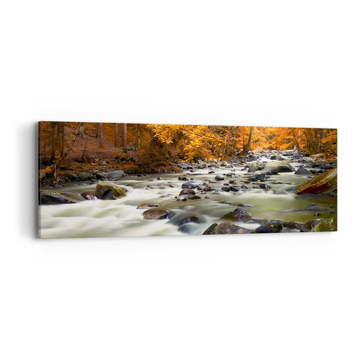 Bild auf Leinwand - Leinwandbild - Ein Bach in einem goldenen Wald - 90x30 cm