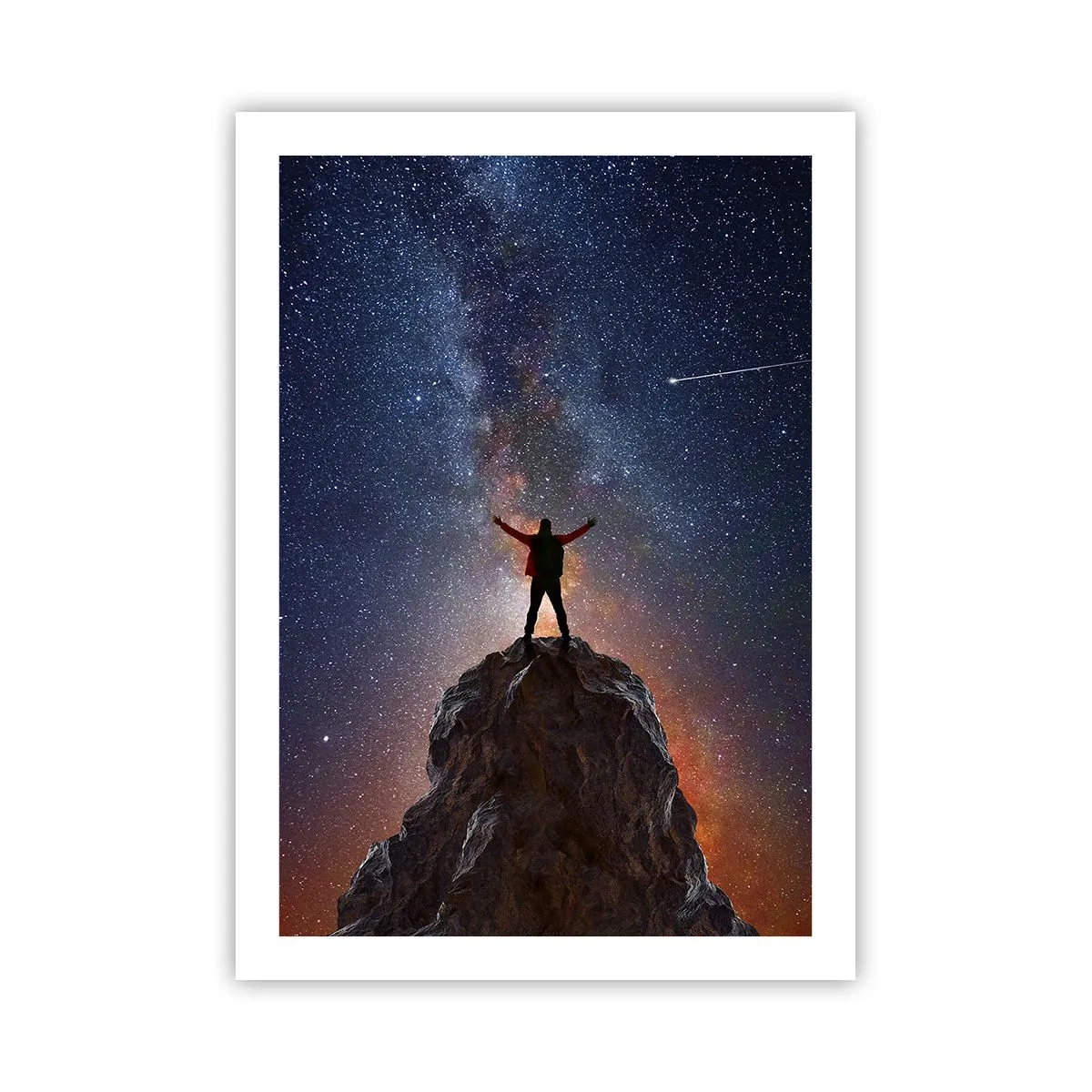 Poster - Silhouette auf einem Felsen mit Sternenhimmel im Hintergrund - 50x70cm - Die Macht ist mit mir! - Moderne Wanddekoration für Wohnzimmer und Schlafzimmer ARTTOR