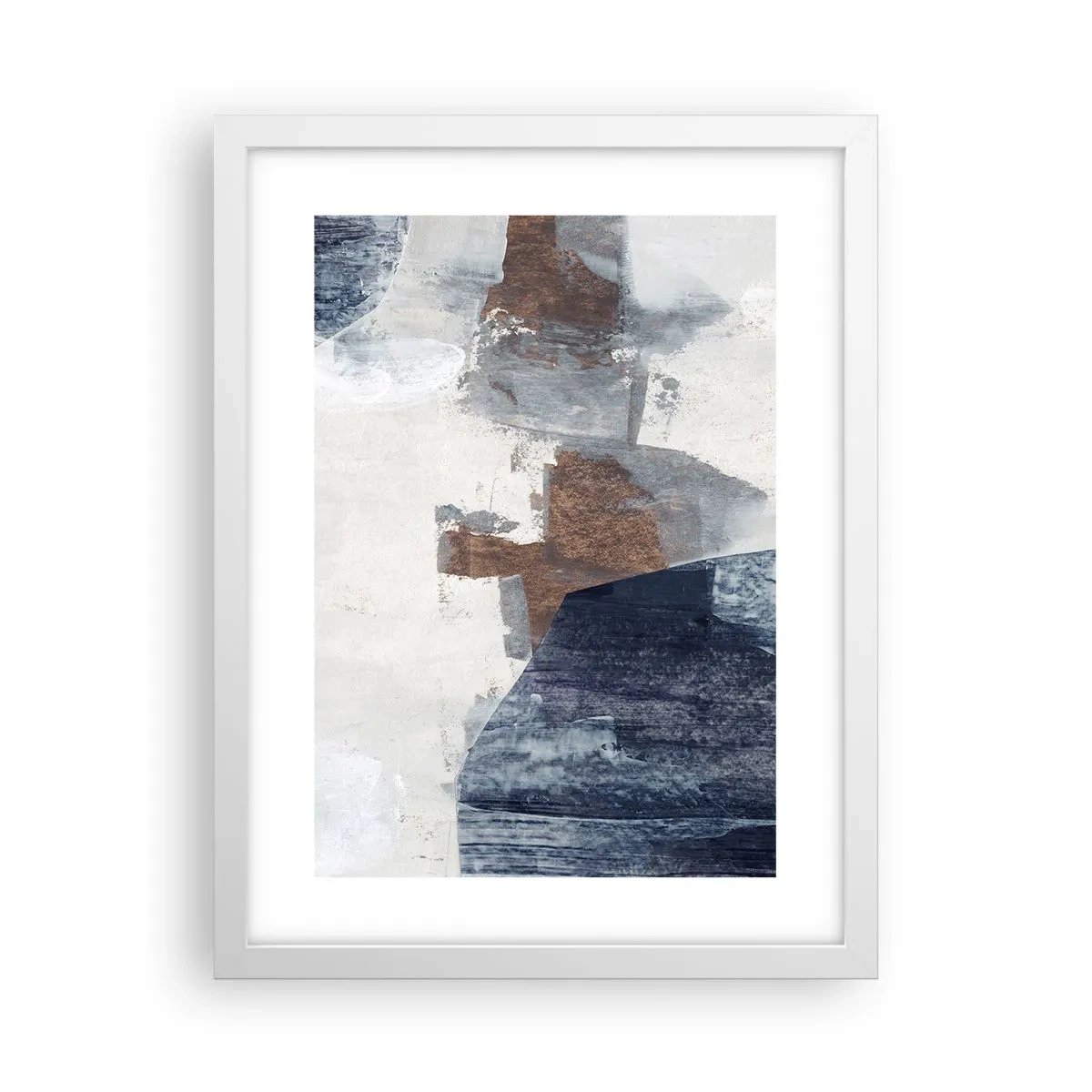 Poster in einem weißen Rahmen - Blaue und braune Formen - 30x40 cm