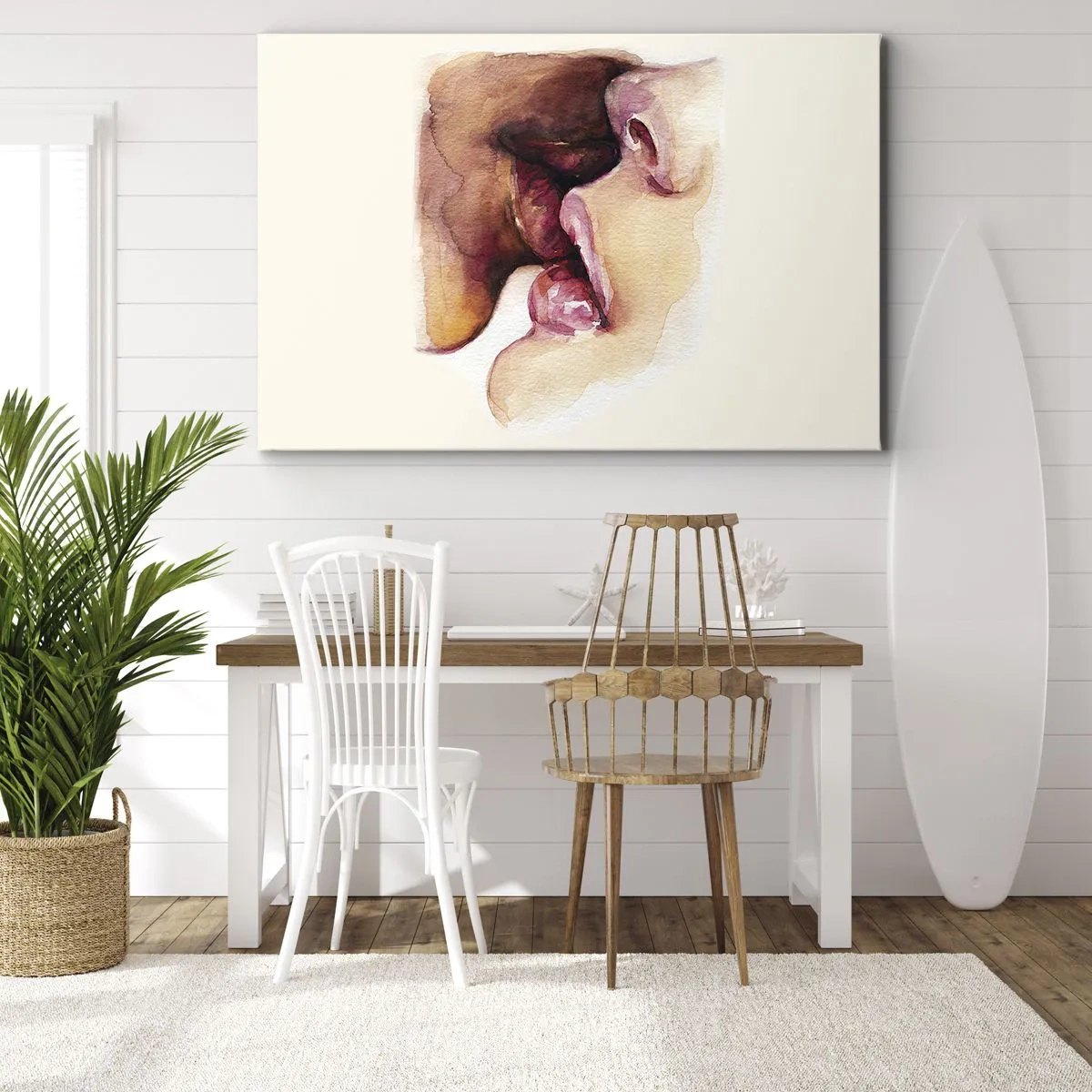 Bild auf Leinwand - Leinwandbild - Ein Aquarell einer Nahaufnahme eines Gesichts - 120x80cm - Wie Tag und Nacht, Erde und Himmel - Moderne Wanddekoration für Wohnzimmer und Schlafzimmer ARTTOR