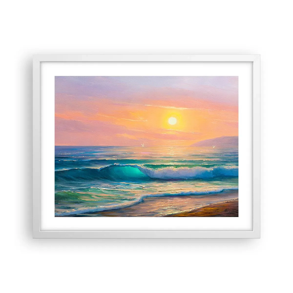 Poster in einem weißen Rahmen - Ein türkisfarbenes Lied der Wellen - 50x40 cm