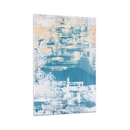 Glasbild - Bild auf glas - Abstrakte Komposition in Blau- und Weißtönen - 70x100cm - Durch einen Eiszapfen - Moderne Wanddekoration für Wohnzimmer und Schlafzimmer ARTTOR