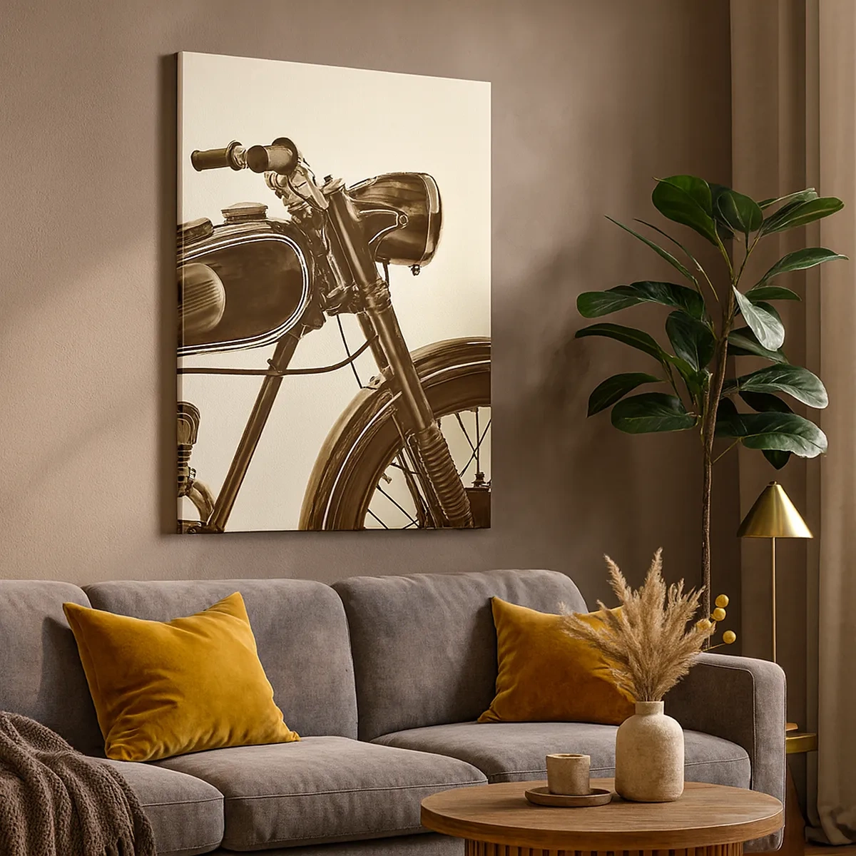 Bild auf Leinwand - Leinwandbild - Ein Vintage-Retro-Motorrad auf hellem Hintergrund - 50x70cm - Sehnsucht nach den Klassikern - Moderne Wanddekoration für Wohnzimmer und Schlafzimmer ARTTOR