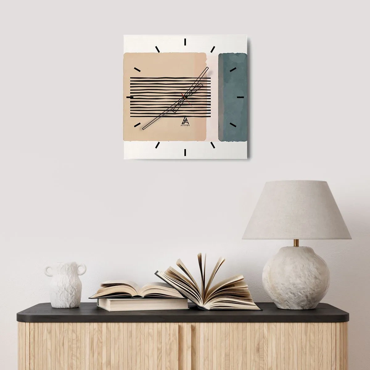 Wanduhr - Glasuhr - Minimalistische geometrische Formen in Beige- und Grüntönen - 30x30cm - Alles ist in Ordnung - Moderne Wanddekoration für Wohnzimmer und Schlafzimmer ARTTOR