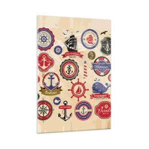 Glasbild - Bild auf glas - Nautische Embleme und Symbole auf beigem Hintergrund - 50x70cm - Segelbruderschaft - Moderne Wanddekoration für Wohnzimmer und Schlafzimmer ARTTOR