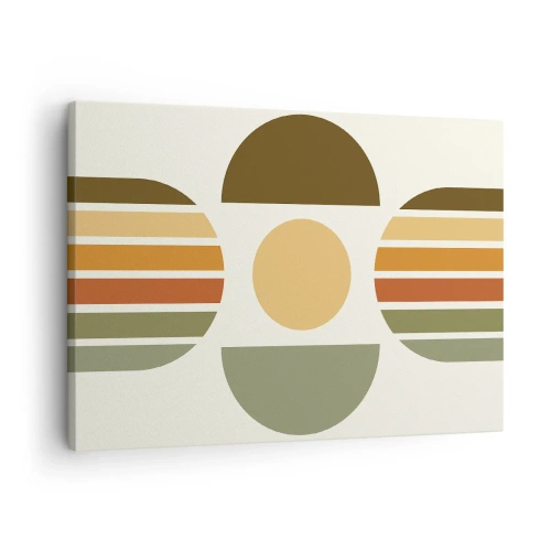 Bild auf Leinwand - Leinwandbild - Geometrische Komposition mit Halbkreisen und Streifen in Erdtönen - 70x50cm - In Erdtönen - Moderne Wanddekoration für Wohnzimmer und Schlafzimmer ARTTOR