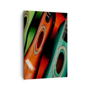 Bild auf Leinwand - Leinwandbild - Bunte Gitarren in verschiedenen Farbtönen in einer Reihe angeordnet - 50x70cm - Die Gitarre hat viele Farben - Moderne Wanddekoration für Wohnzimmer und Schlafzimmer ARTTOR