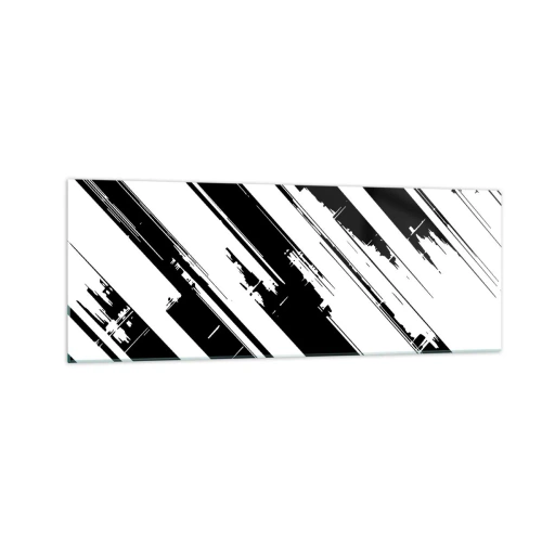 Glasbild - Bild auf glas - Schwarz-weiße Linien und geometrische Muster im modernen Stil - 140x50cm - Eine intensive und dynamische Komposition - Moderne Wanddekoration für Wohnzimmer und Schlafzimmer ARTTOR