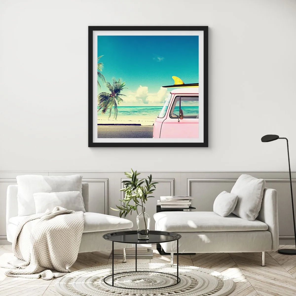 Poster in einem schwarzem Rahmen - Zeit um in die Ferien zu starten - 30x30 cm