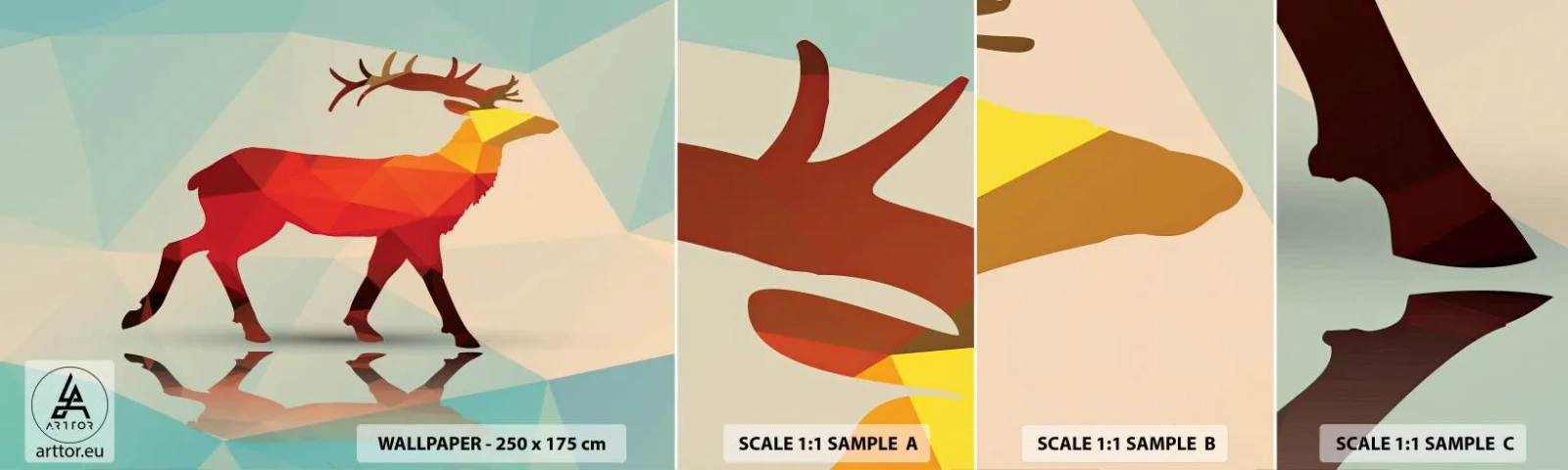 Fototapeten Muster Selbstklebend Deluxe Sticker - Geometrischer Hirsch - Tiere, Reh, Geometrische Figur - 100x30 cm