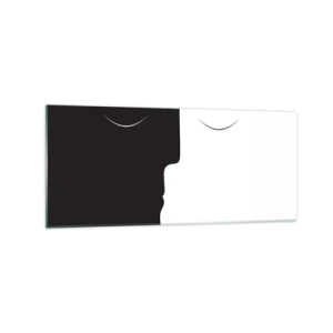Glasbild - Bild auf glas - Eine minimalistische Silhouette zweier Gesichter in Kontrastfarben. - 120x50cm - Einheit der Gegensätze - Moderne Wanddekoration für Wohnzimmer und Schlafzimmer ARTTOR