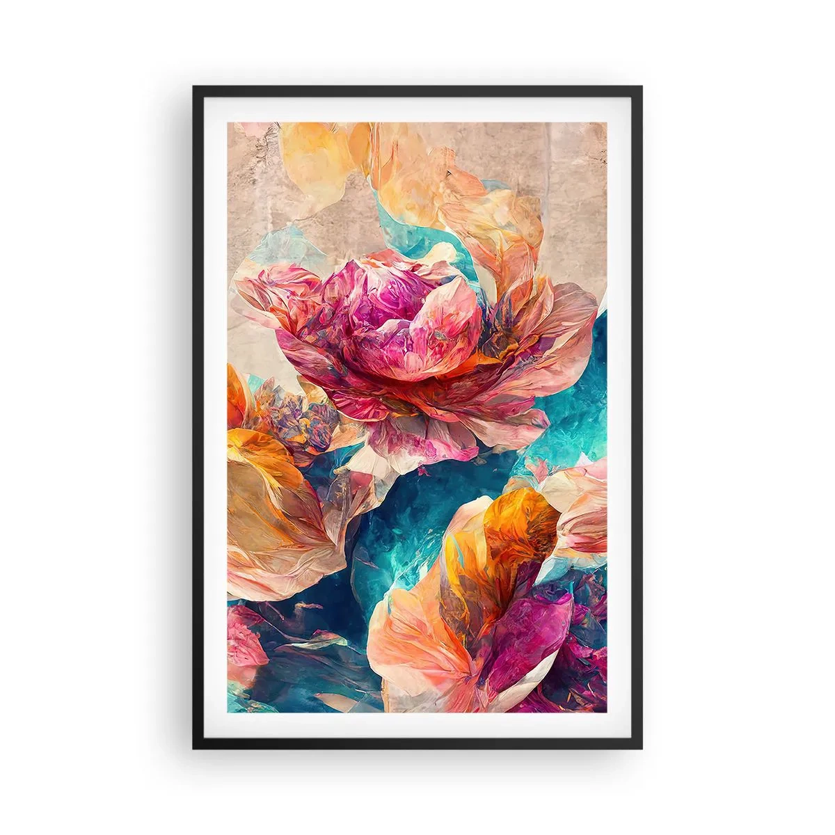 Poster in einem schwarzem Rahmen - Farbenpracht des Straußes - 61x91 cm