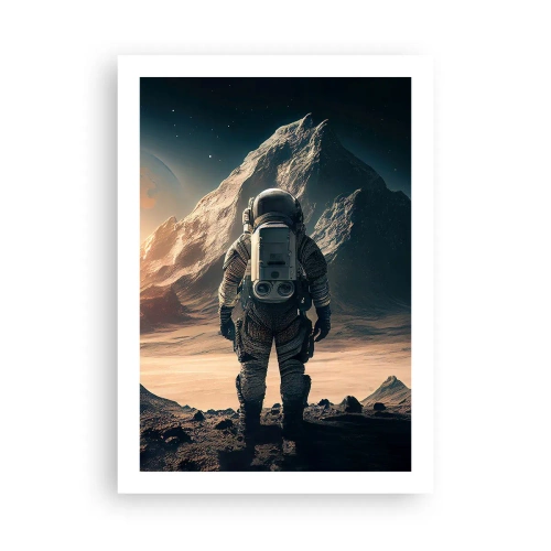 Poster - Astronaut auf einem fremden Planeten im Sternenlicht - 50x70cm - Neue Herausforderung - Moderne Wanddekoration für Wohnzimmer und Schlafzimmer ARTTOR