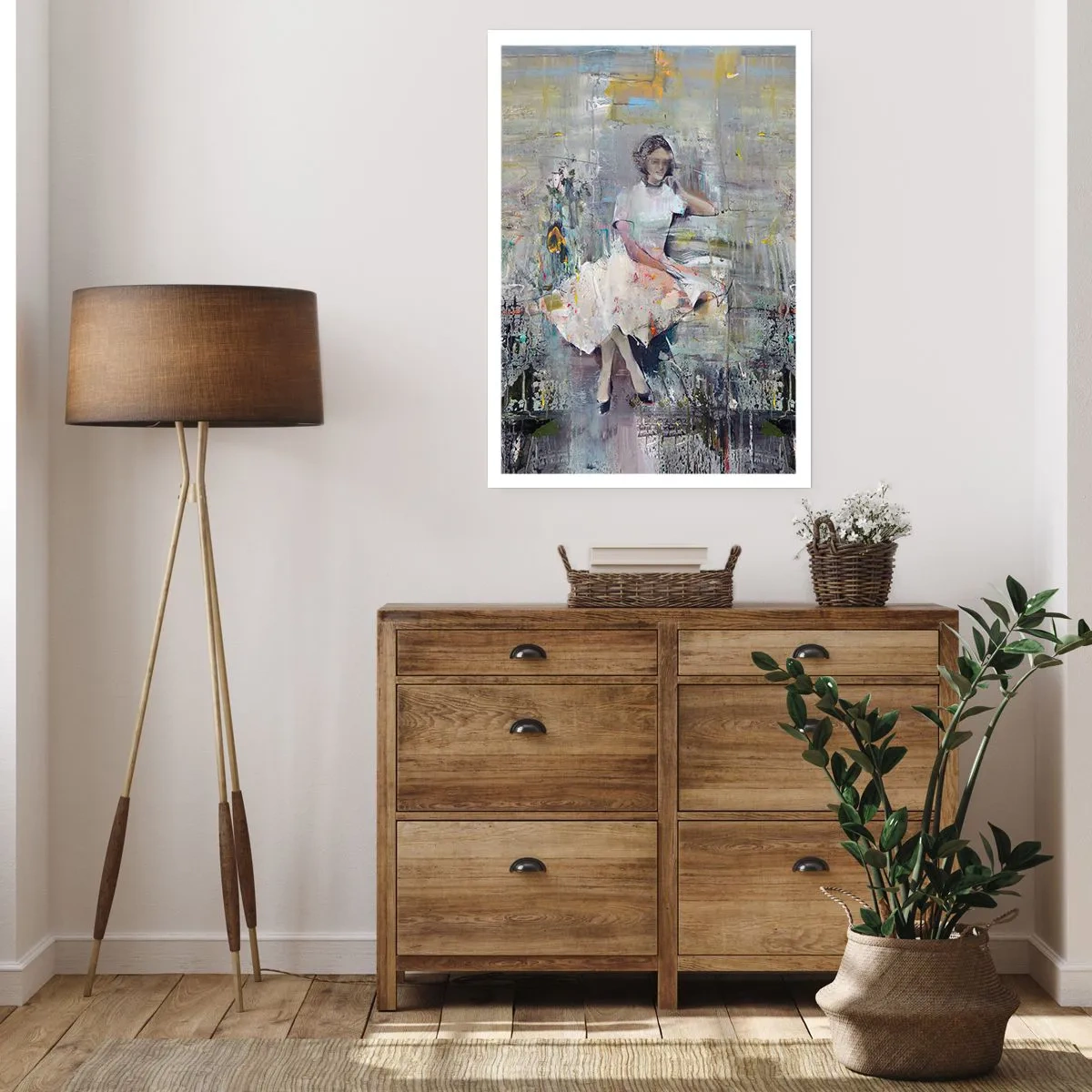 Poster - Abstrakte Figur einer Frau in einem Kleid vor einem strukturierten Hintergrund - 50x70cm - Klassisch und modern - Moderne Wanddekoration für Wohnzimmer und Schlafzimmer ARTTOR