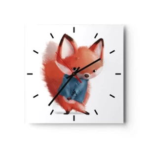 Wanduhr - Glasuhr - Ein süßer Fuchs im blauen Anzug - 30x30cm - Steht mir das gut? - Moderne Wanddekoration für Wohnzimmer und Schlafzimmer ARTTOR